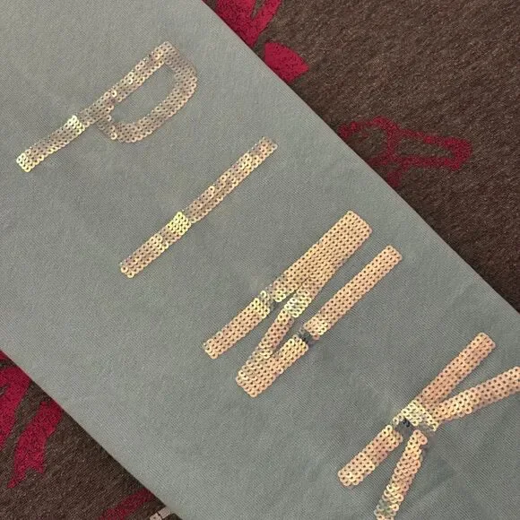 NWT Victoria’s Secret PINK Baby Blue Iridescent Sequin Bling Capri Pants- SM - Picture 8 of 12